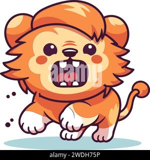 Cute cartoon lion isolated on white background. Vector illustration for your design Stock Vector