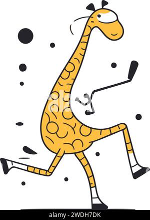 Cute giraffe dancing. Vector illustration in flat cartoon style. Stock Vector