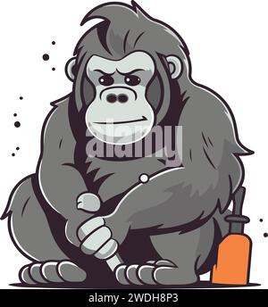 Vector illustration of a gorilla holding a bottle of hand sanitizer Stock Vector