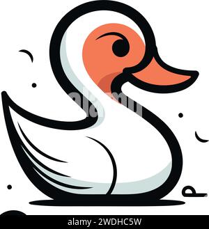 Vector illustration of a cute cartoon swan isolated on white background. Stock Vector