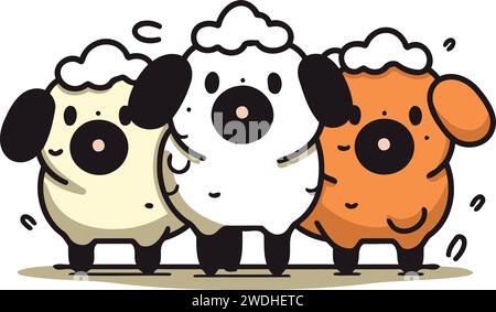 Cute cartoon dogs on a white background. Vector illustration in a flat style Stock Vector