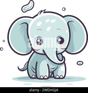 Cute baby elephant. Vector illustration. Isolated on white background. Stock Vector