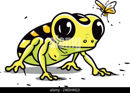 Frog with a butterfly. Vector illustration of a cartoon frog. Stock Vector