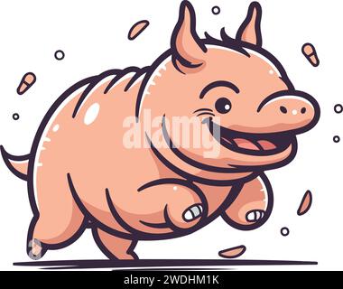 Vector illustration of a cute cartoon pig running on a white background. Stock Vector