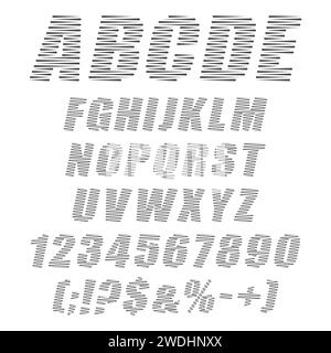 Alphabet, letters, numbers and signs with zigzag. Isolated vector objects on white background. Stock Vector