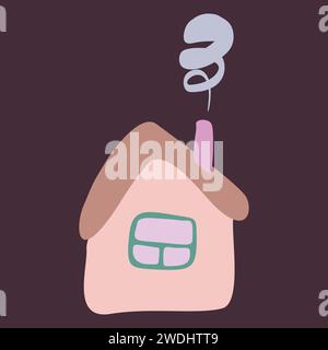 Small Colorful crooked house in Flat style with Smoke from Chimney, Roof and Window. Cartoon Children drawing Vector illustration Isolated white backg Stock Vector