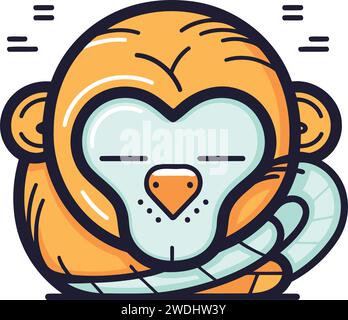 Cute cartoon monkey with closed eyes. Vector illustration isolated on white background. Stock Vector