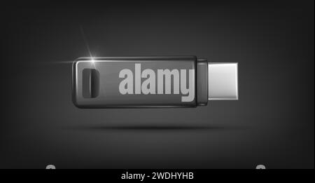 realistic vector icon. Black usb flash drive mock up. Stock Vector