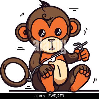 Monkey with handcuffs. Vector illustration in doodle style. Stock Vector