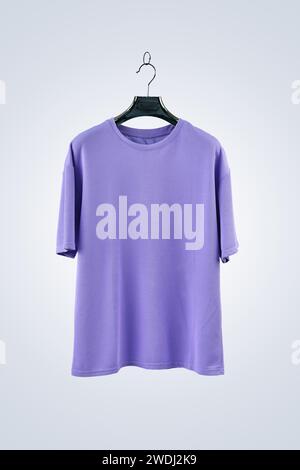 Purple color Short Sleeve T-shirt with white background Stock Photo