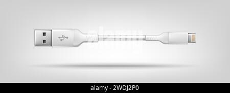 realistic vector icon. White usb cabel charger. Stock Vector
