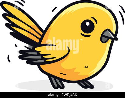 Cute little yellow bird. Vector illustration. Cartoon style. Hand drawn. Stock Vector