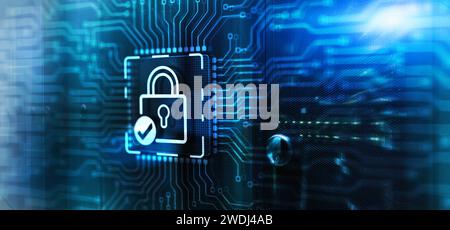 Cyber Security Data Protection Business Privacy concept. 3d Electronic Circuit Board Chip Stock Photo