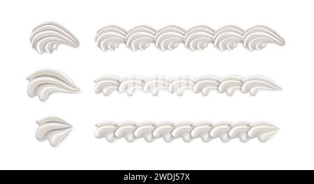 realistic vector icon set. Baker cream. Whip cream pattern frame. Isolated on white background. Stock Vector