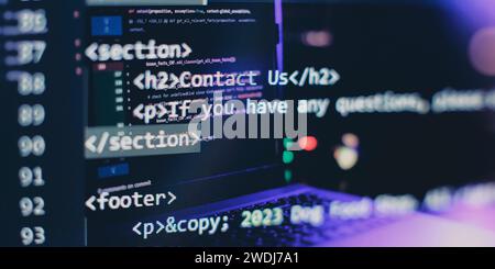 SEO optimization. Modern tech. PHP syntax highlighted. Writing programming functions on laptop. Big data and Internet of things trend. Stock Photo