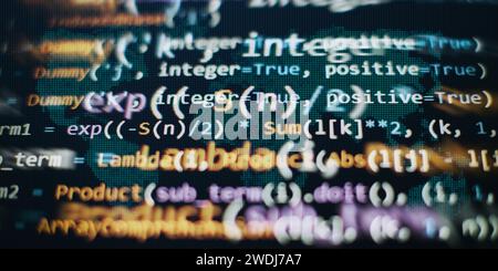 SEO optimization. Modern tech. PHP syntax highlighted. Writing programming functions on laptop. Big data and Internet of things trend. Stock Photo