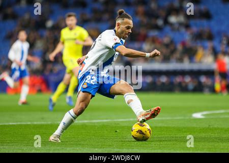 Barcelona, Spain. 20th Jan, 2024. Martin Braithwaite (22) of Espanyol seen during the LaLiga 2 match between Espanyol v Villarreal B at the Stage Front Stadium in Barcelona. (Photo Credit: Gonzales Photo/Alamy Live News Stock Photo