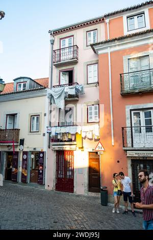 Lisbon, Portugal - September 14, 2023. Houses at street Santa Cruz do Castelo Stock Photo