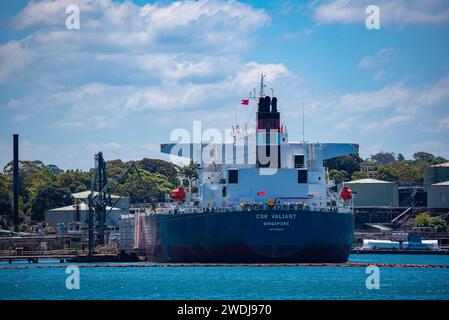 The 63,000 tonne crude oil tanker, CSK Valiant moored at Berry's Bay in Sydney Harbour, Australia delivering oil from Singapore Stock Photo