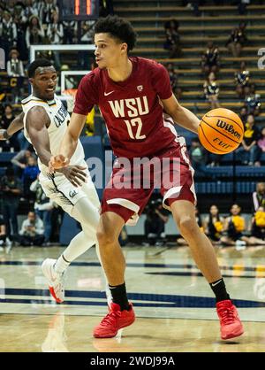 January 20, 2024  Berkeley, CA  U.S.A.  Washington State guard Isaiah Watts (12)looks to pass the ball during NCAA Men's Basketball game between Washington State Cougars and the California Golden Bears. California beat Washington State in overtime 81-75 at Haas Pavilion Berkeley Calif.  Thurman James / CSM (Credit Image: © Thurman James/Cal Sport Media) Stock Photo