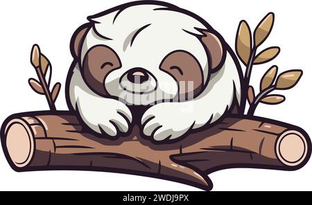 Cute cartoon sloth lying on a branch. Vector illustration. Stock Vector