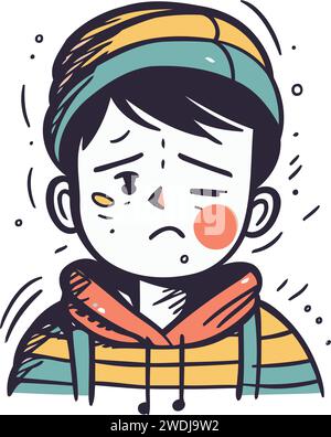 Cute cartoon boy crying. vector illustration in doodle style. Stock Vector