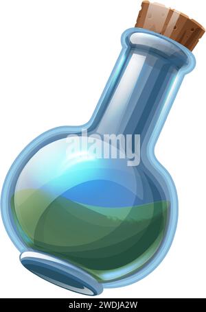 cartoon style. magic potion glass bottle. Isolated on white background. Stock Vector