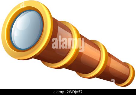 style icon illustration. Pirate concept. Wooden monocular, spyglass. Stock Vector