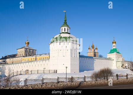 At the ancient Holy Trinity Sergius Lavra on a sunny January day. Sergiev Posad. Moscow region, Russia Stock Photo