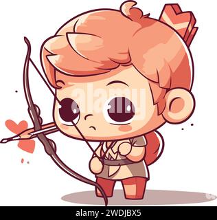 Cute little boy with bow and arrow. Vector cartoon illustration. Stock Vector