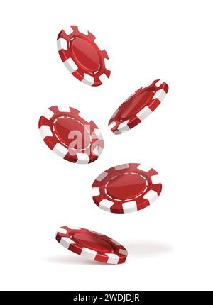 realistic vector icon illustration. Flying poker chips isolated on white background. Casino game concept money tokens. Stock Vector