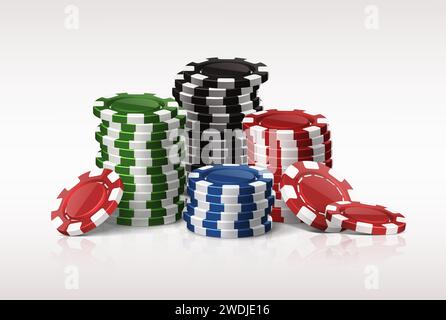 realistic vector icon set. Casino poker stack of chips. Isolated on white background. Stock Vector