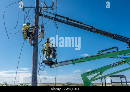 Electricity power line installation Stock Photo