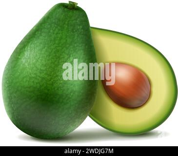 Realistic set of whole and sliced green pears on white background ...