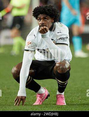 Valencia, Spain. 21st Jan, 2024. Thierry Correia of Valencia CF during the La Liga match between Valencia CF and Athletic Club played at Mestalla Stadium on January 21, 2024 in Valencia Spain. (Photo by Jose Torres/PRESSINPHOTO) Credit: PRESSINPHOTO SPORTS AGENCY/Alamy Live News Stock Photo