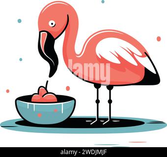 Flamingo in bowl with sauce. Vector illustration in flat style. Stock Vector