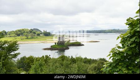 View of Castle Stalker along the west coast of Scotland Stock Photo
