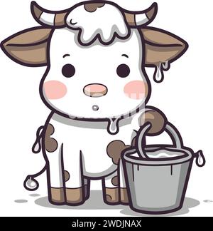 Milk bucket character cartoon style vector illustration. isolated on white. Stock Vector