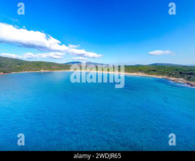 Aerial view of blue sea and blue sky in Porto Ferro. Sardinia, Italy Stock Photo