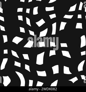 Delicate white chaotic square dots on black background seamless pattern. Soft abstract geometric pattern. Dots specks, flecks, stains seamless pattern Stock Photo