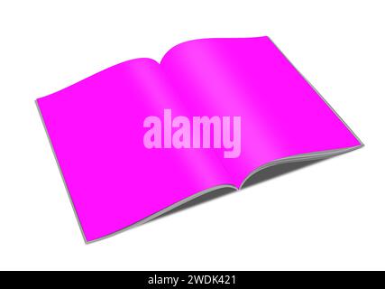 Magenta magazine blank template  for presentation layouts and design. 3D rendering. Digitally Generated Image. Isolated on white background. Stock Photo