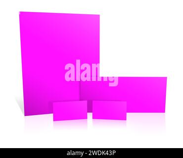 Magenta promotional paper blank template for presentation layouts and design. 3D rendering. Digitally Generated Image. Isolated on white background. Stock Photo