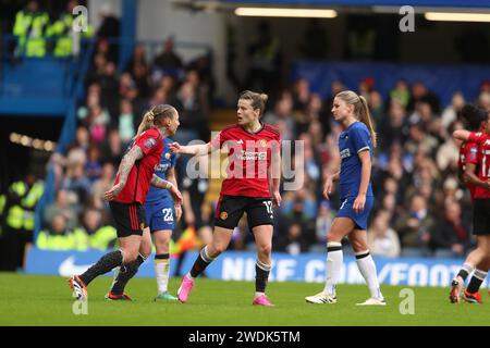 London, England, United Kingdom on 21 January 2024. London, UK. 21st Jan, 2024. Manchester United's Hayley Ladd celebrates scoring their side's first goal of the game during the Chelsea Women v Manchester United Women Barclays Women's Super League match at Stamford Bridge, London, England, United Kingdom on 21 January 2024 Credit: Every Second Media/Alamy Live News Stock Photo