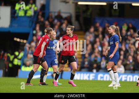 London, England, United Kingdom on 21 January 2024. London, UK. 21st Jan, 2024. Manchester United's Hayley Ladd celebrates scoring their side's first goal of the game during the Chelsea Women v Manchester United Women Barclays Women's Super League match at Stamford Bridge, London, England, United Kingdom on 21 January 2024 Credit: Every Second Media/Alamy Live News Stock Photo