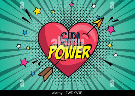 power girl heart love Valentines day pop art Stock Vector