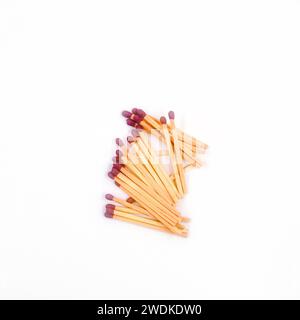 Group of long wooden matches isolated on white background. Stock Photo