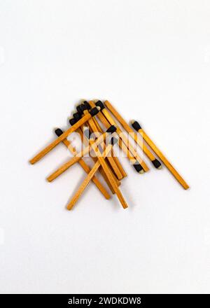 Group of long wooden matches isolated on white background. Stock Photo