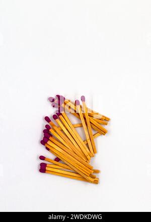 Group of long wooden matches isolated on white background. Stock Photo
