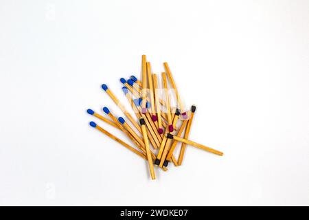 Group of long wooden matches isolated on white background. Stock Photo