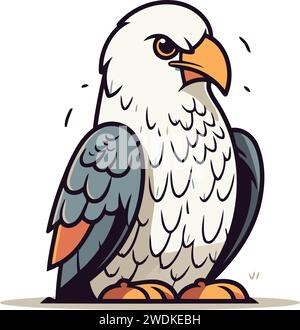 Bald eagle isolated on white background. Cartoon style. Vector illustration. Stock Vector